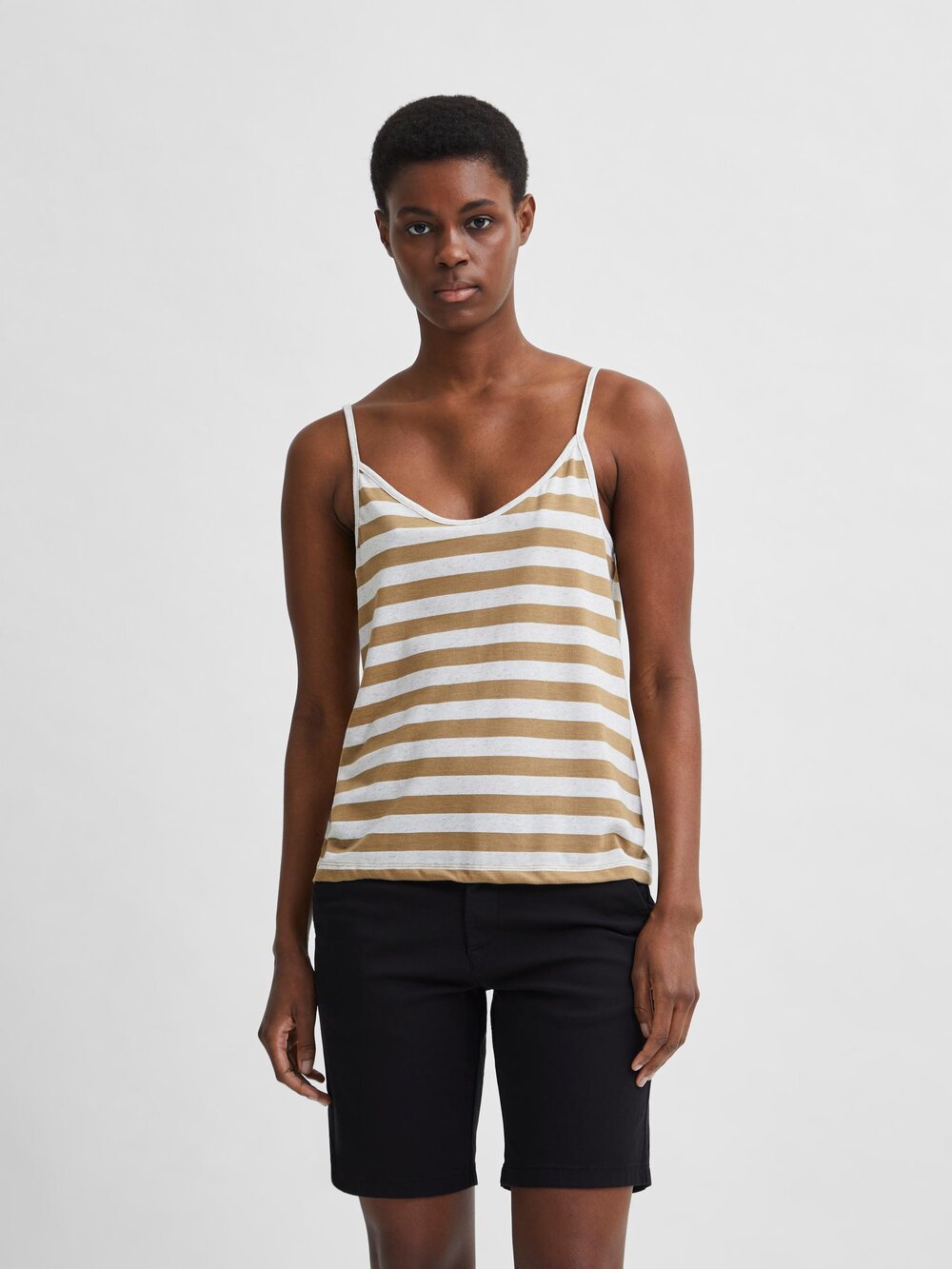 V-NECK STRIPE STRAP TOP - Kelp