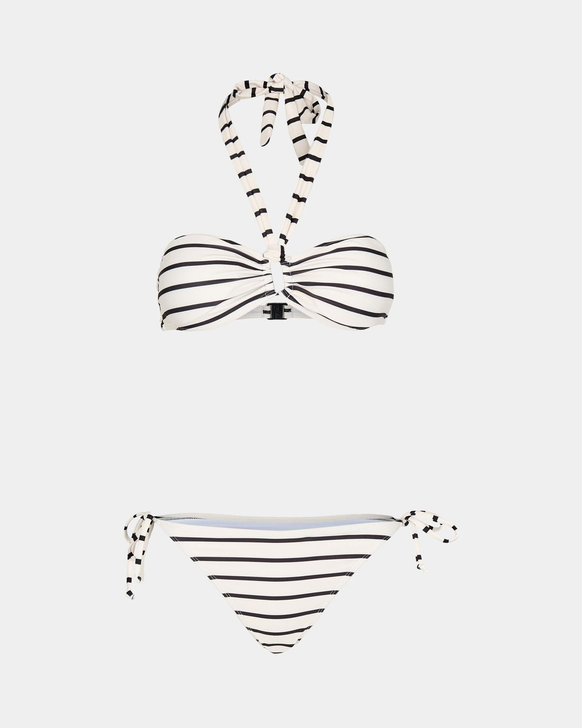 White and Black Stripe Bikini Set