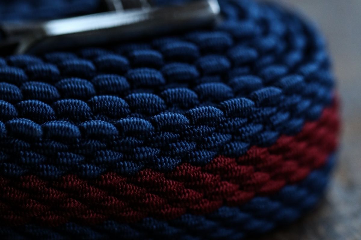 Recycled Woven Belt - Blue/Burgundy Stripe