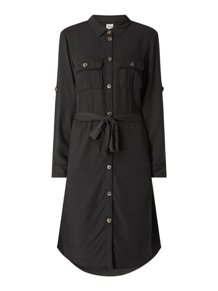 Military Style Shirt Dress - Black