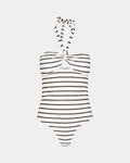White & Black Stripe Swimsuit