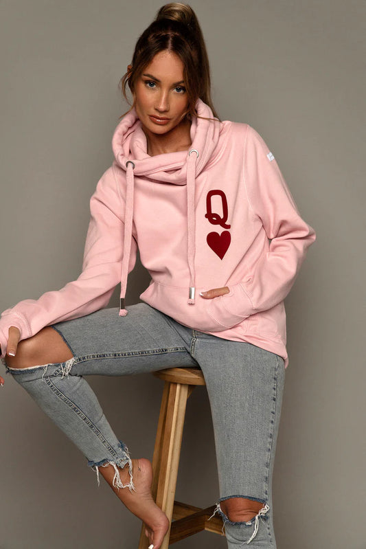 Queen of Hearts embroidered pink oversized Hoodie