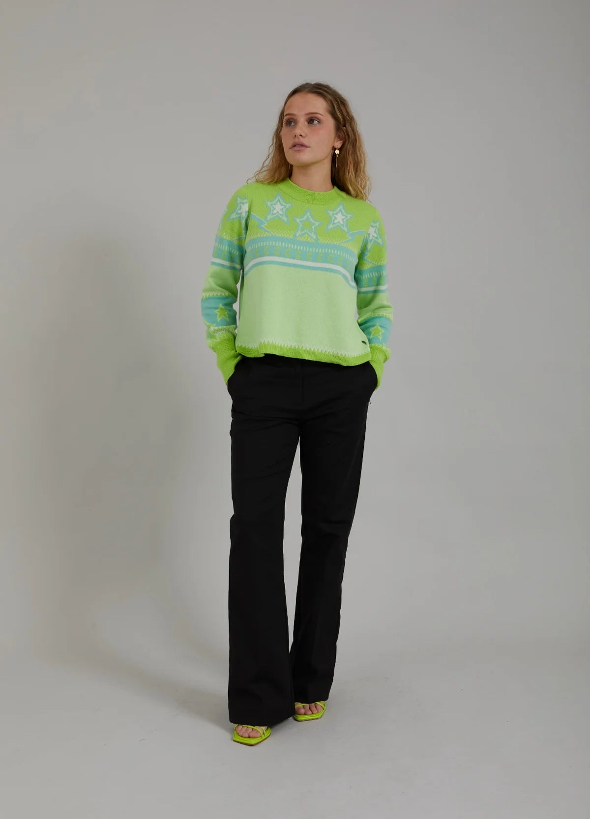 CC Knit with Jacquard Pattern - Flashing Green