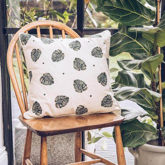 decorative embroidered jungle leaf natural cushion
