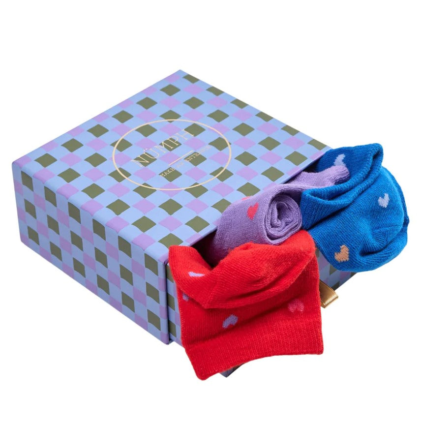 Numph Multipack Nuhearts Socks - Pink, Purple & Blue
