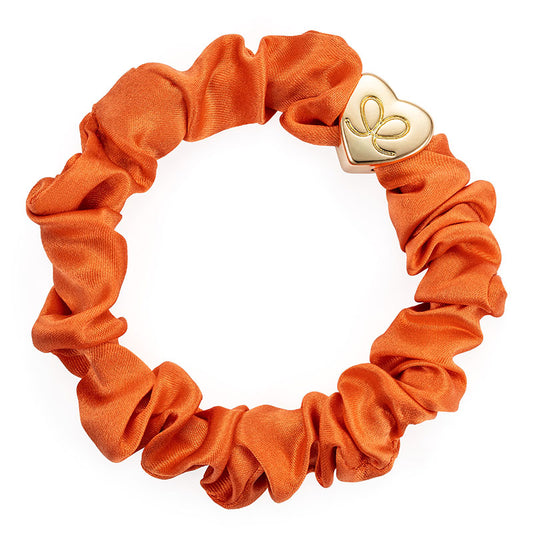 gold heart scrunchie in orange