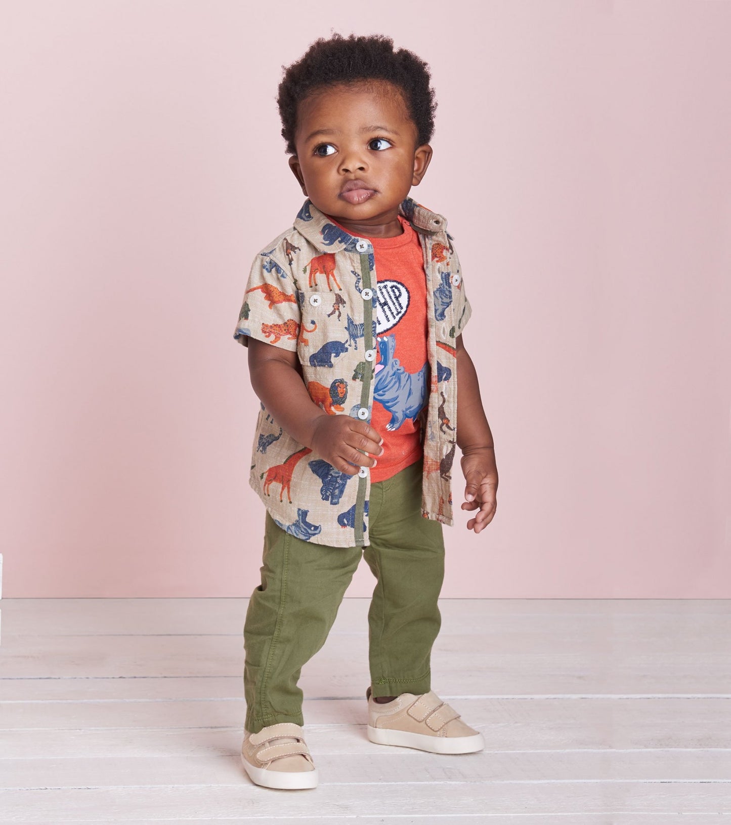 jungle safari baby button down shirt