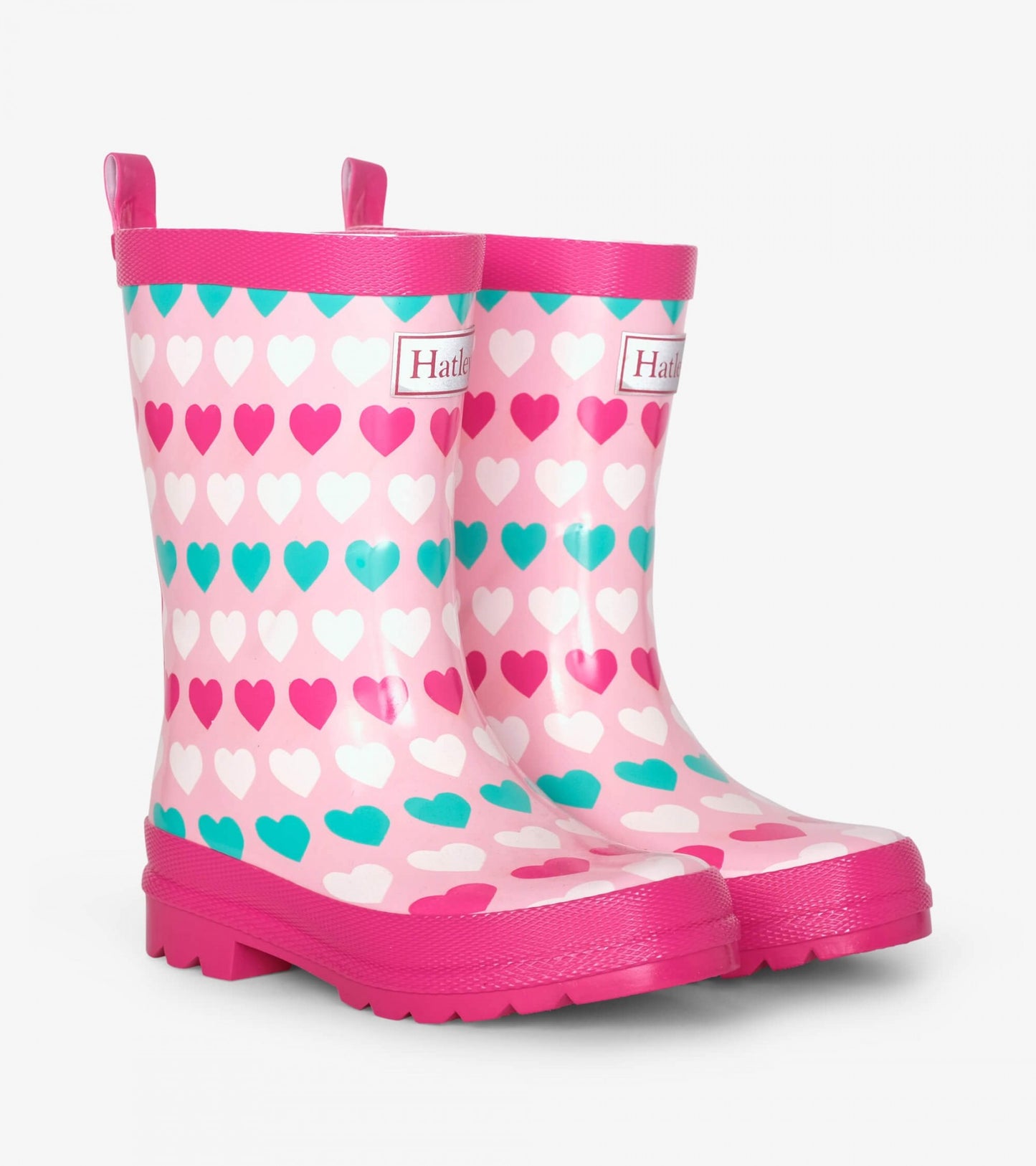 multicolour hearts shiny rain boots