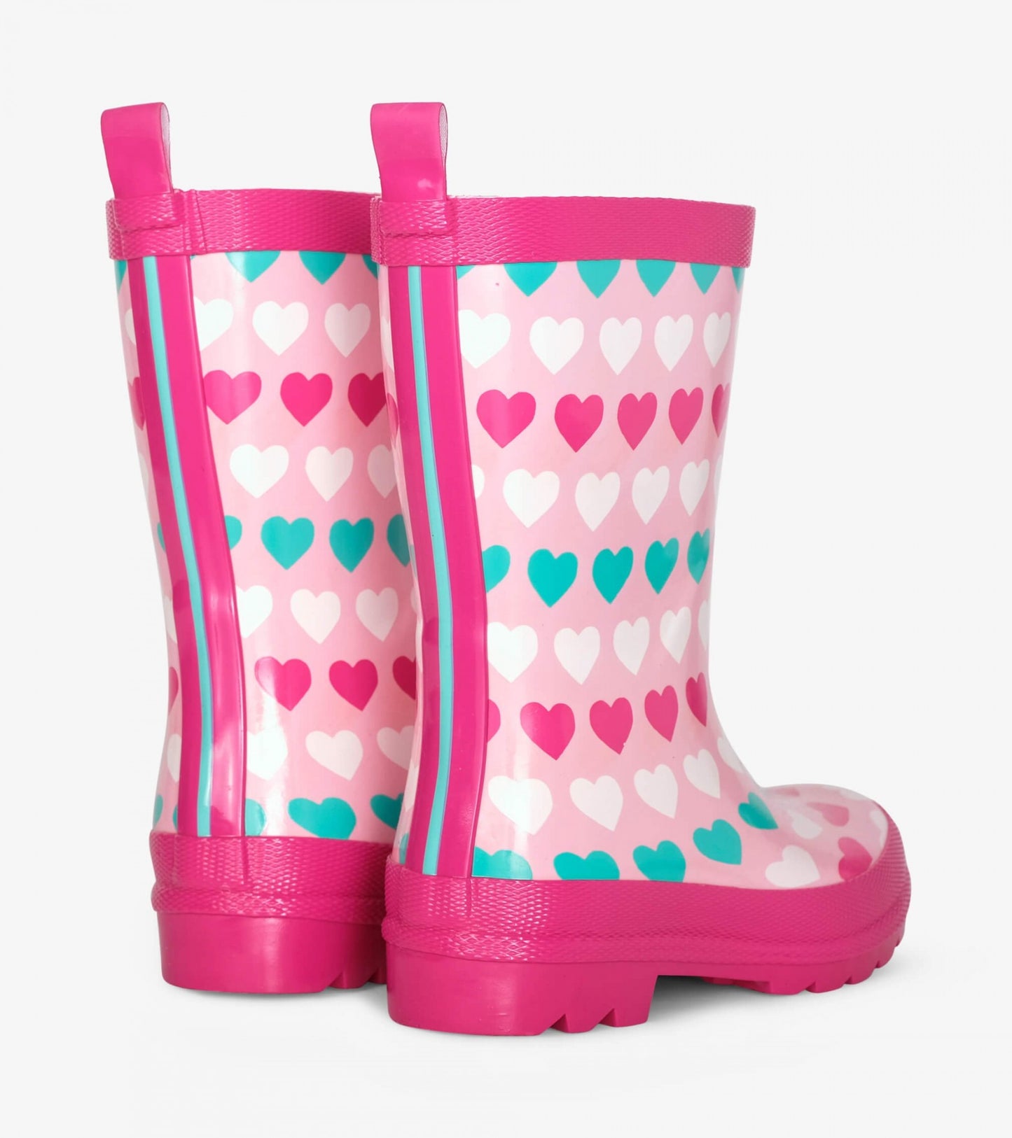 multicolour hearts shiny rain boots