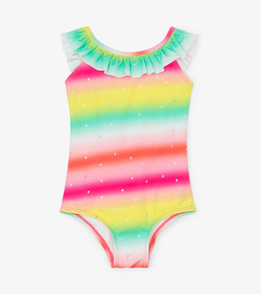 shimmer rainbow ruffle sleeve swimsuit