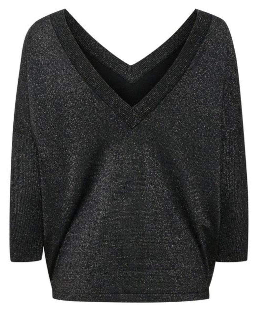 KilaSZ V-Neck Shimmery Pullover - Black