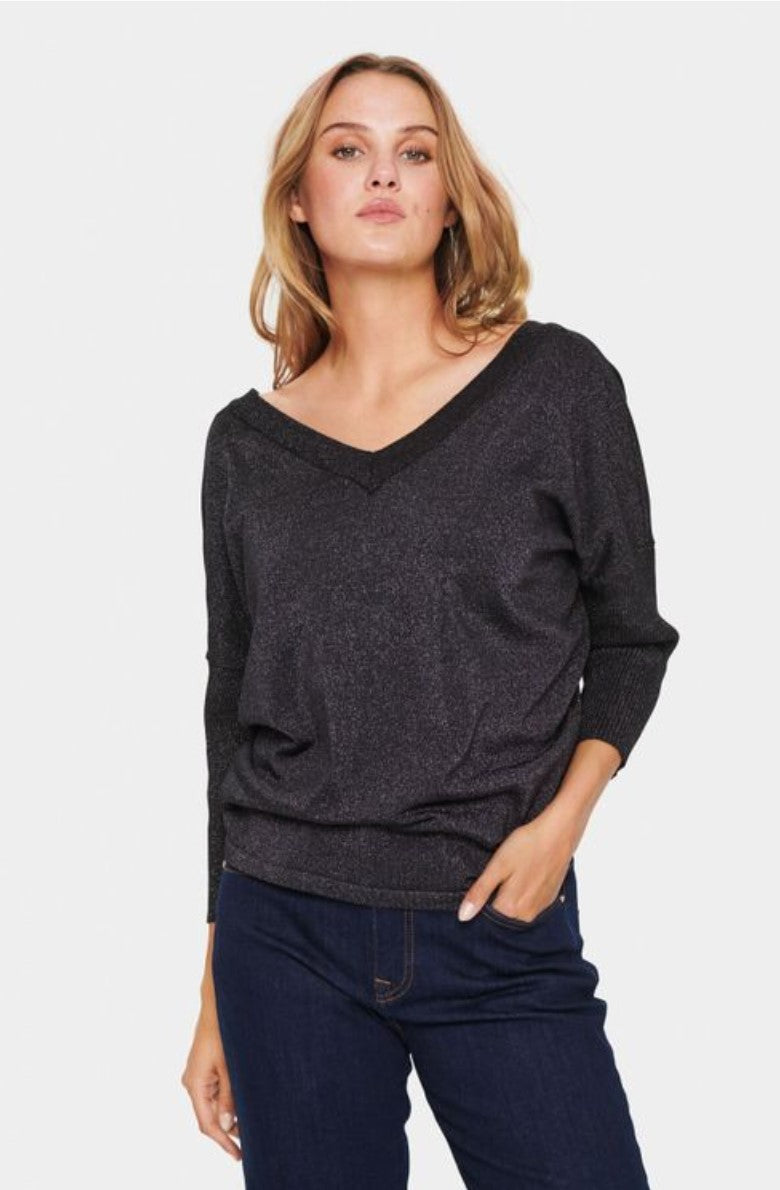 KilaSZ V-Neck Shimmery Pullover - Black