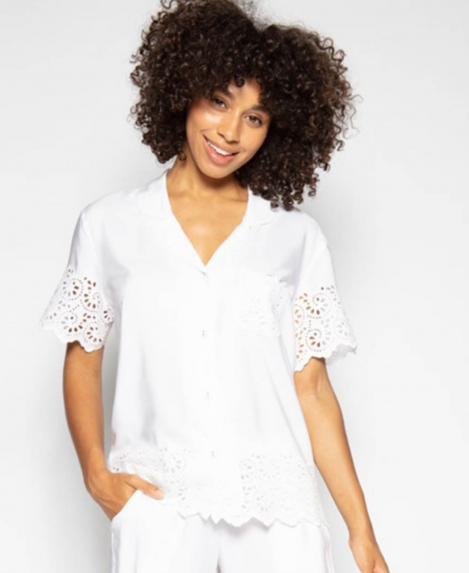 Leah Embroidered Pyjama Top - White