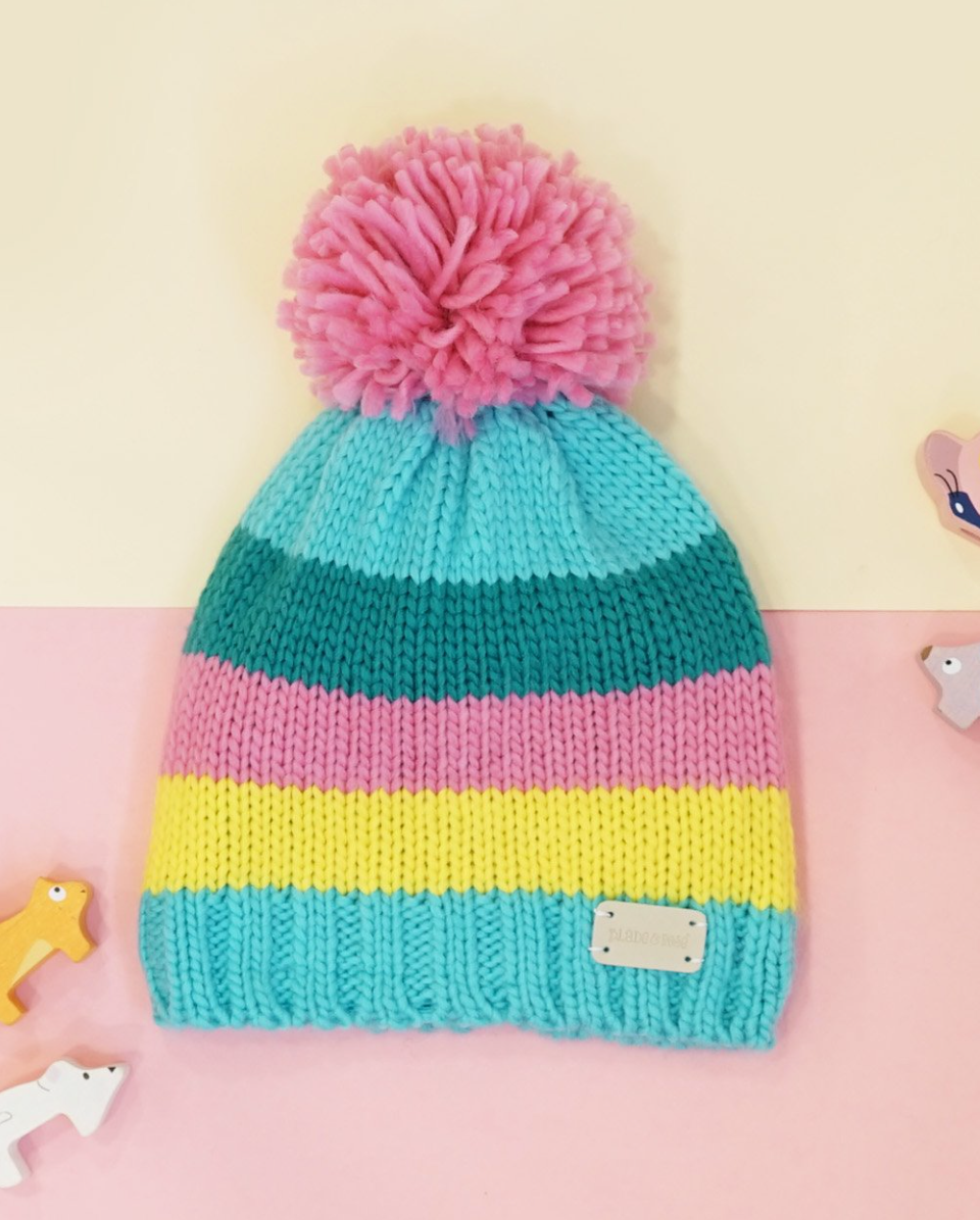 Pastel Striped Bobble Hat