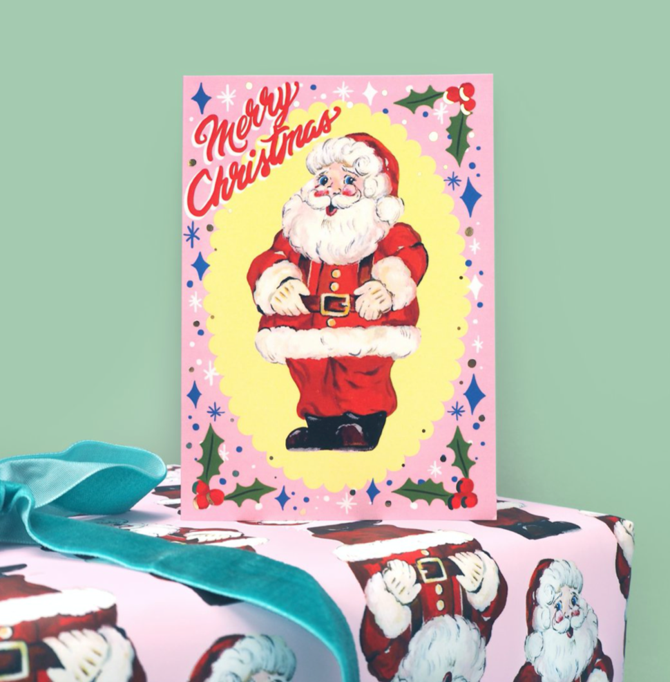 Merry Christmas Pink Santa Card