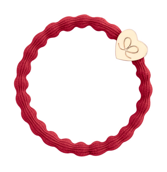 Gold Heart Bangle Band - Cherry Red