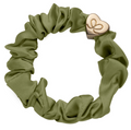 Gold Heart Silk Scrunchie - Olive Green