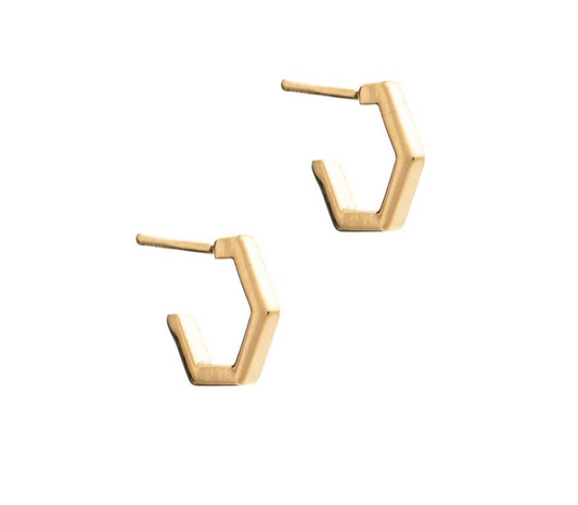 Mini Hexagon Hoop Earrings - Gold