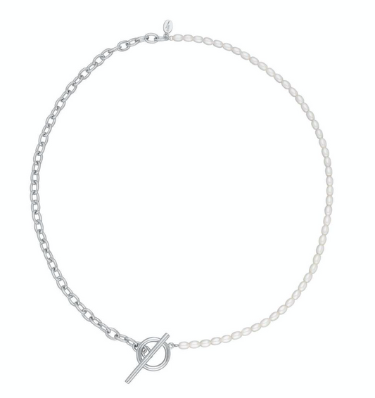 Hannah Martin Pearl and Chain T-Bar Necklace - Silver