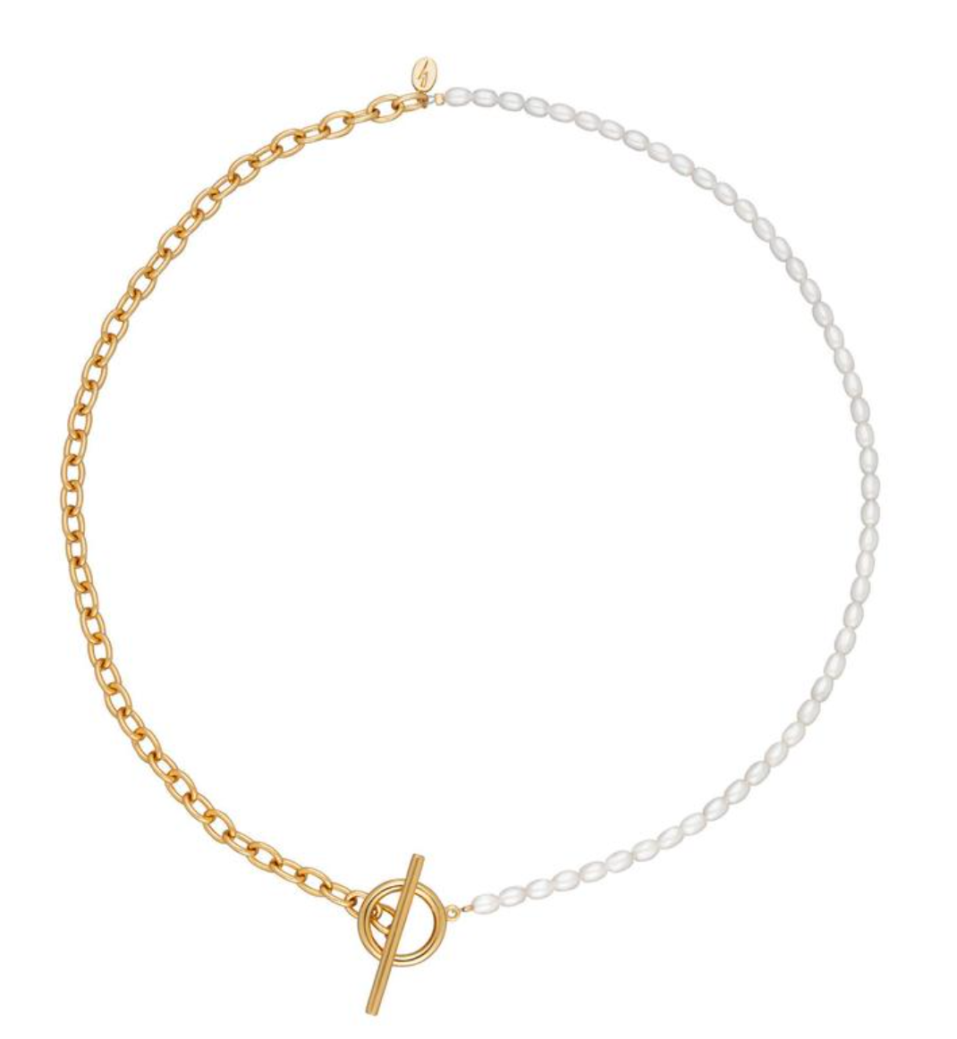 Hannah Martin Pearl and Chain T bar Necklace - Gold