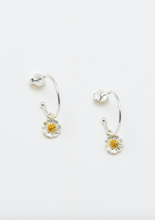 Silver & Gold Wildflower Drop Hoop Earrings