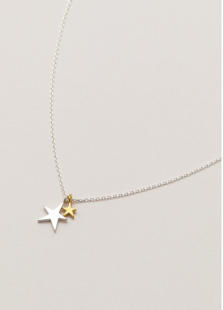 Silver & Gold Double Star Necklace