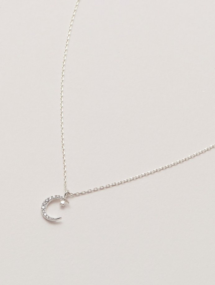 Silver Plated Moon & Star Necklace