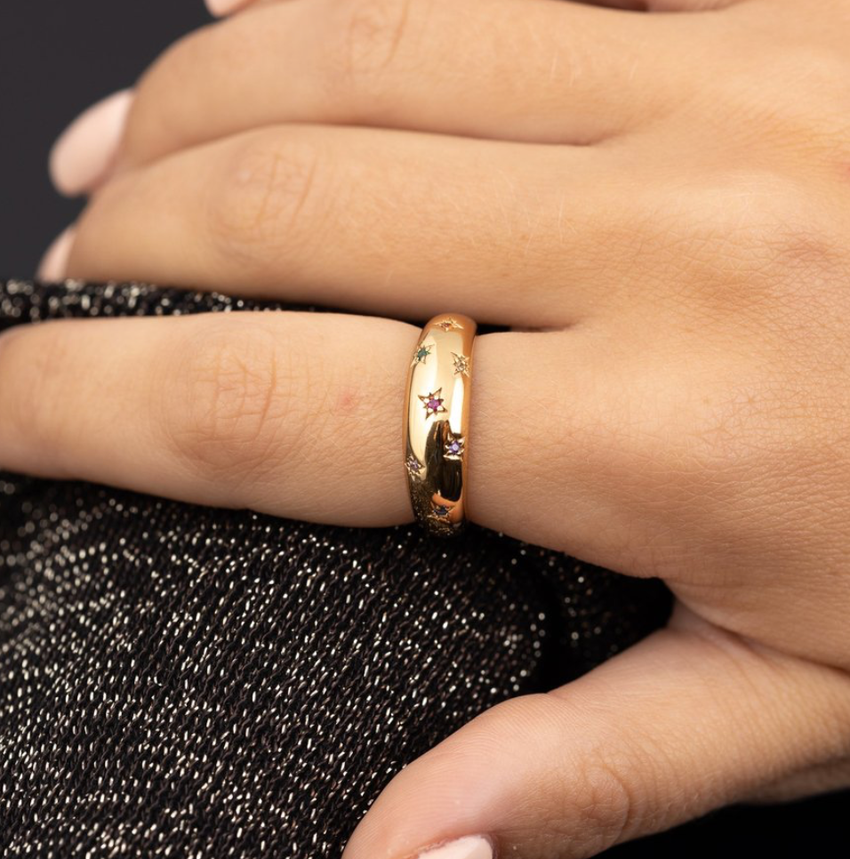 Celestial Dome Ring With Rainbow Stones