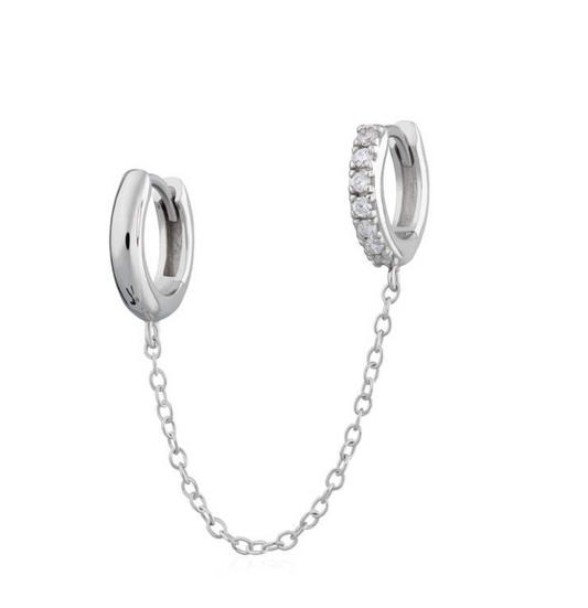 Sterling Silver Chain Linked Mismatched Single Huggie Earring