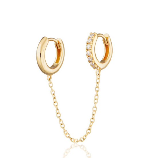 Gold Plated Chain Linked Mismatched Single Huggie Earring