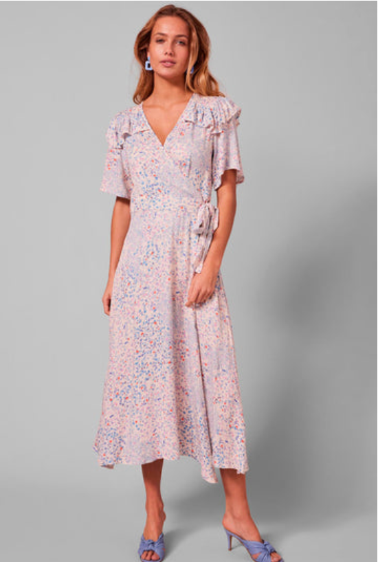 YASLINI FLORAL MIDI WRAP DRESS