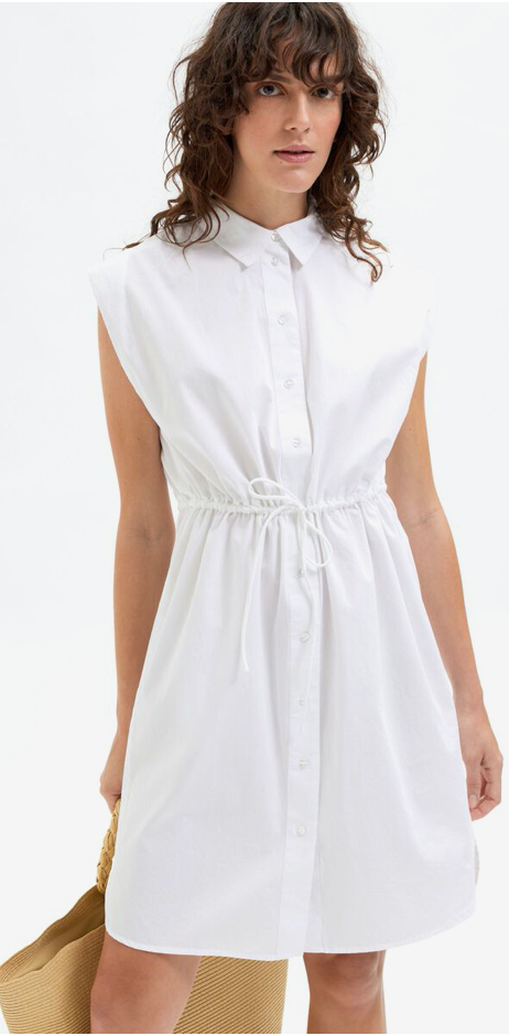 White Cap Sleeve Shirt Dress
