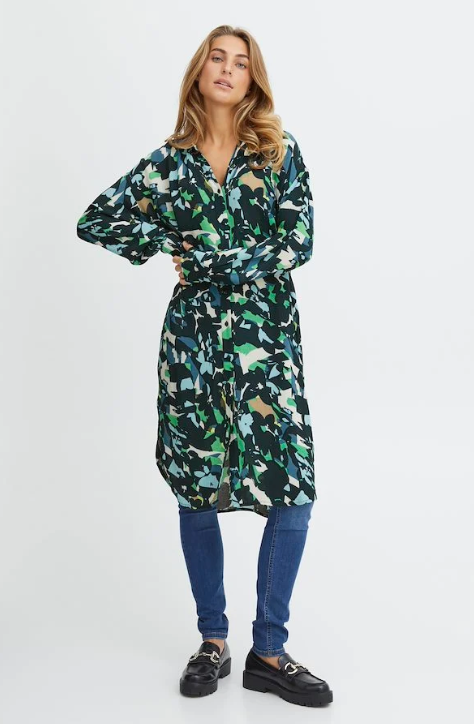 Long Sleeve Dress - Holly Green Mix