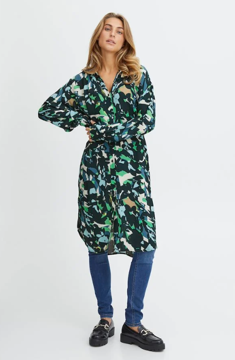 LONG SLEEVE DRESS - Holly Green Mix