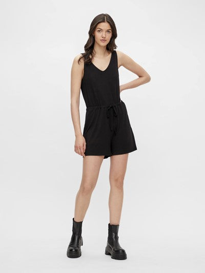 PCNEORA V-NECK PLAYSUIT - BLACK