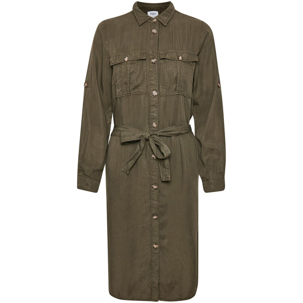 Military Style Shirt Dress - Khaki