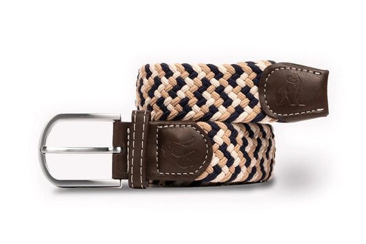 Recycled woven belt - navy, beige and white