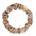 Gold Heart Silk Scrunchie - Beige