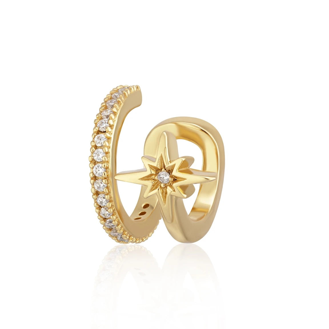 Star Double Band Small Ear Cuff - Gold Plated