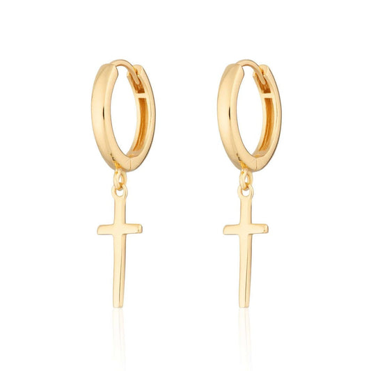 Cross hoop earrings - gold plated