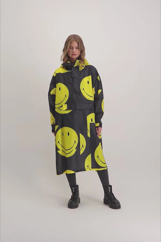Black and Yellow Smiley Adult Poncho