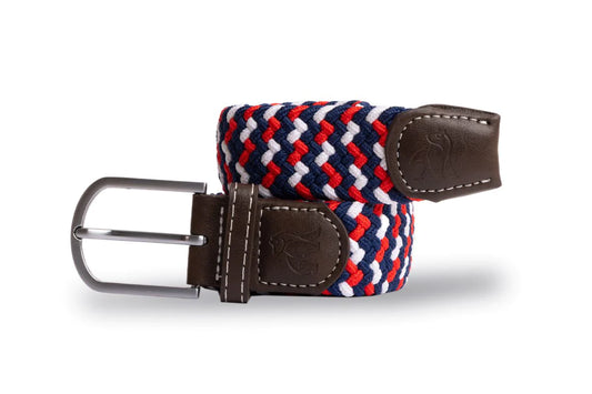 Recycled Woven Belt - Blue, Red and White Zig Zag