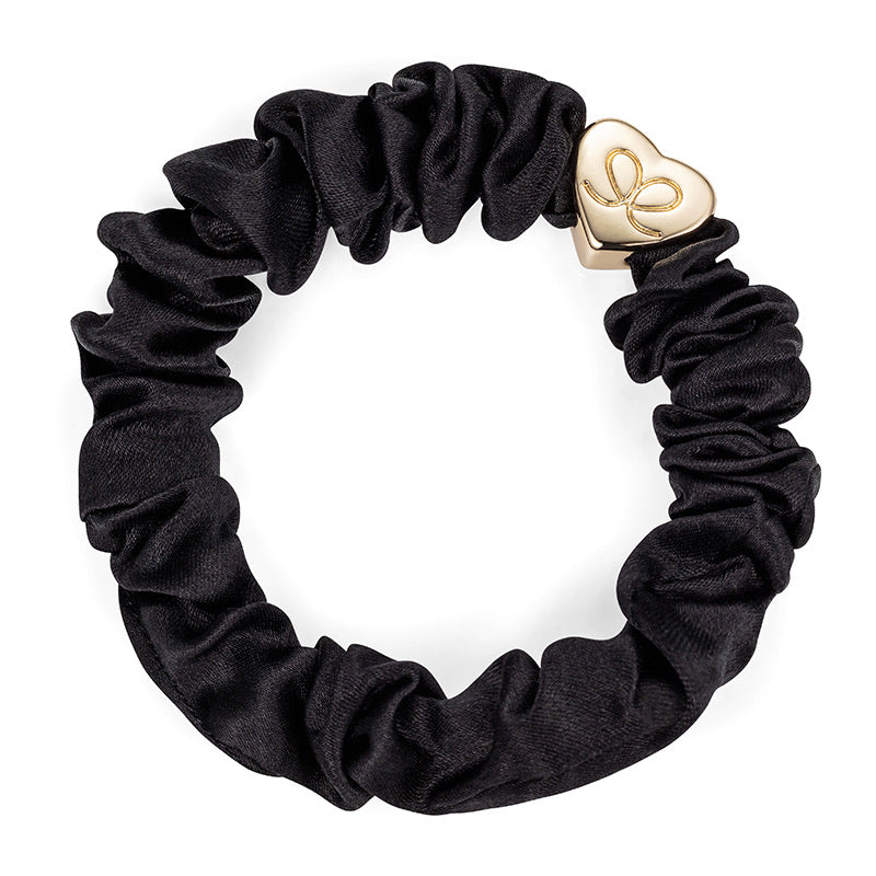 Gold Heart Silk Scrunchie - Black