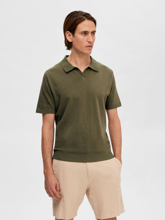 Linen Polo Shirt - Burnt Olive