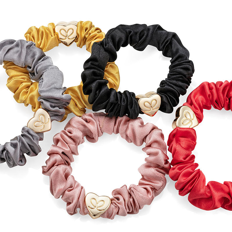 Gold Heart Silk Scrunchie - Burgundy