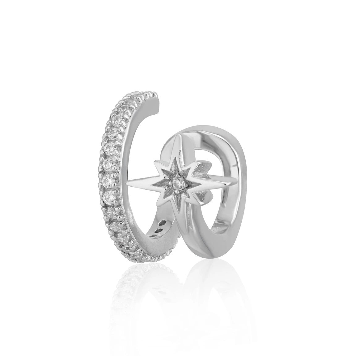 Star Double Band Small Ear Cuff - Sterling Silver