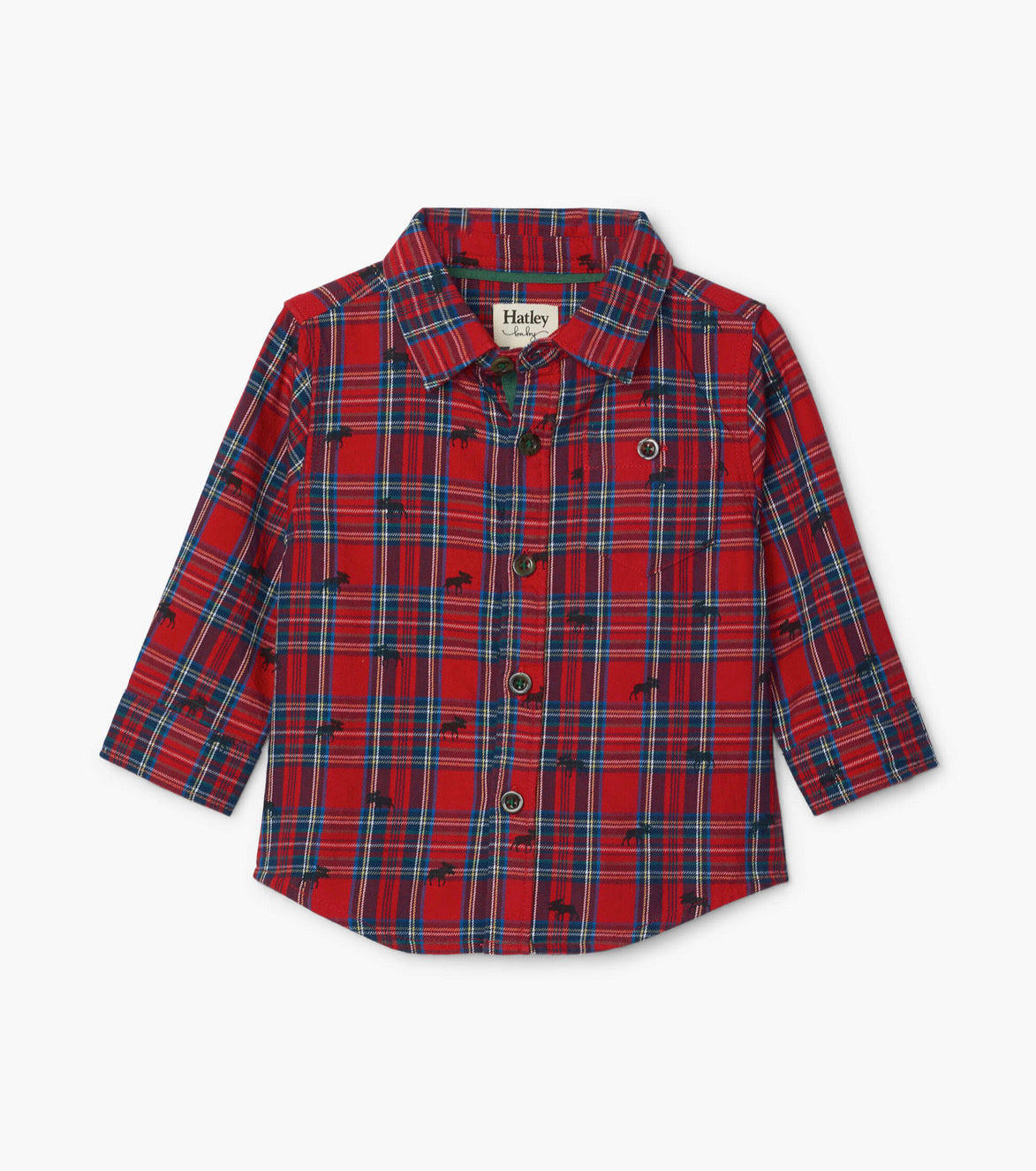 Holiday Plaid Moose Baby Button Down Shirt