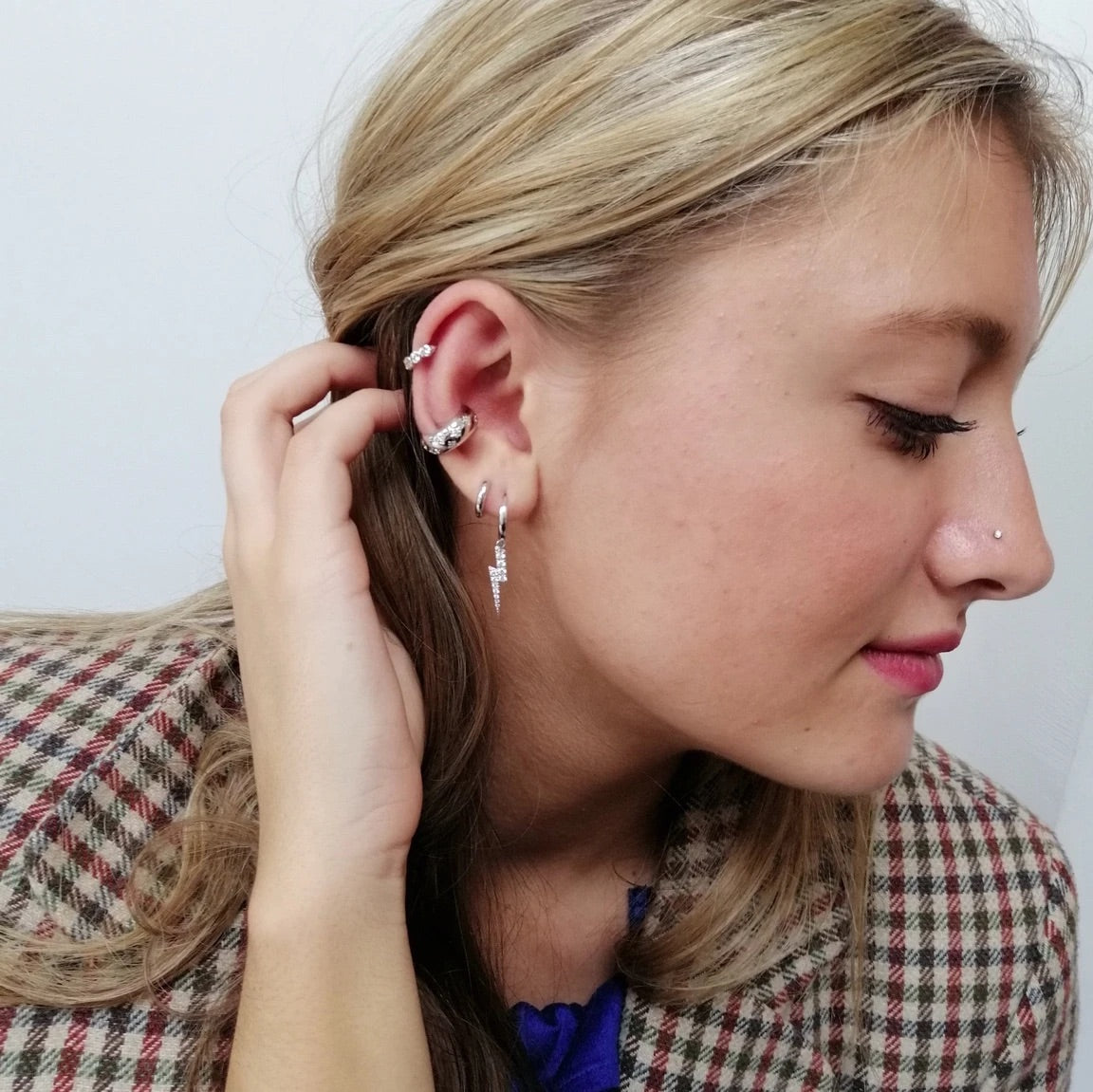 Lightening Bolt Hoop Earrings - Sterling Silver