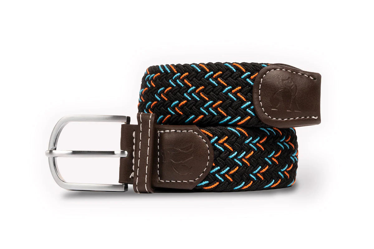 Recycled Woven Belt - Black, Orange and Blue Zig Zag