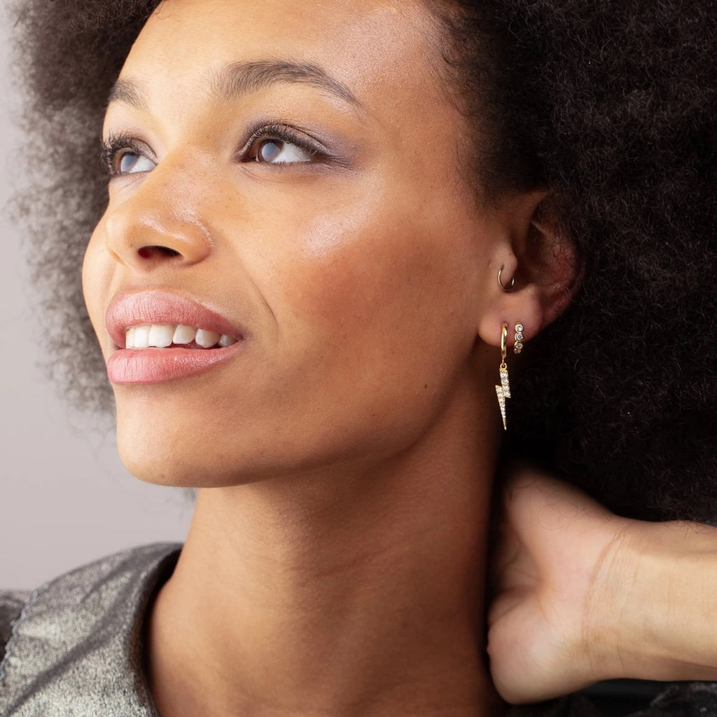 Lightening Bolt Hoop Earrings - Gold Plated